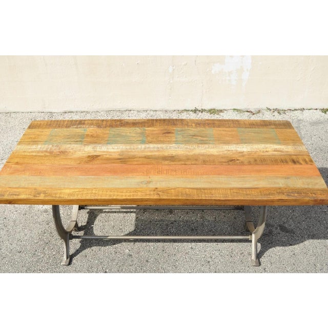 Early 21st Century Industrial Style Cast Iron and Reclaimed Wood Farmhouse Rustic Dining Table For Sale - Image 5 of 12