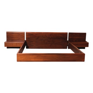 Double Bed Frame in Walnut, 1980s For Sale