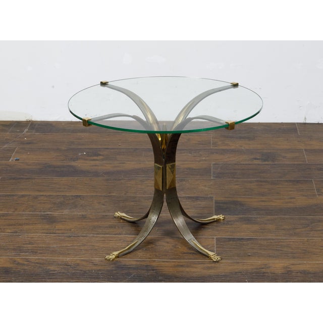 French Art Deco 1930s Steel and Brass Drinks Table with Glass Top, Splaying Legs For Sale - Image 9 of 10