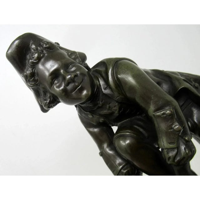 Metal Antique French Bronze Figure Male Ice Skater Sienna Marble Nineteenth Century For Sale - Image 7 of 11