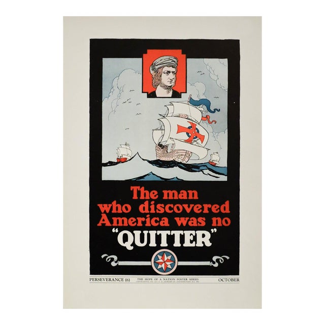 1937 American Hope of a Nation Poster Series, Perserverence (Christopher Columbus) For Sale