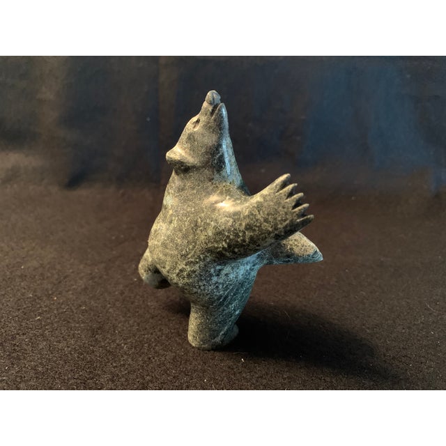 Isaaci Shaa Inuit Dancing Bear Serpentine Stone Carving Kinngait Cape Dorset 2023 For Sale - Image 15 of 16