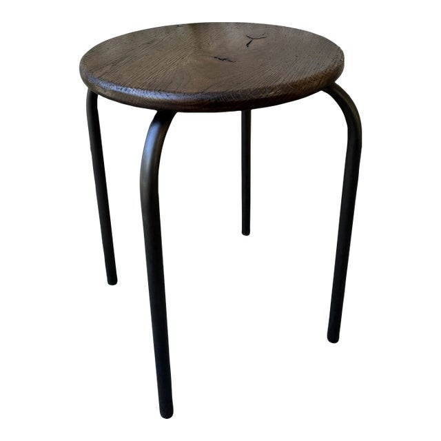 Wood and Metal Industrial Stool For Sale