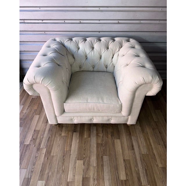 This is a beautiful RH KENSINGTON Chair in Flax Belgian Linen Basket Weave fabric – like new condition with a small faint...