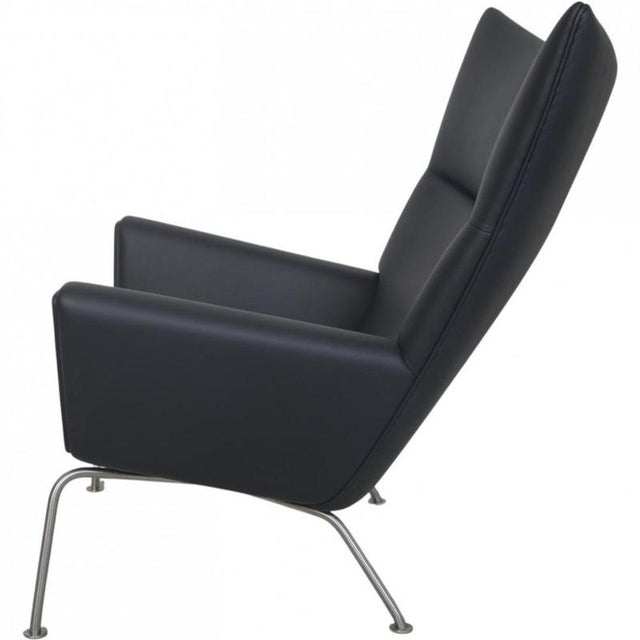 Animal Skin CH445 Wing Chair in Black Bizon Leather by Hans Wegner, 2000s For Sale - Image 7 of 9