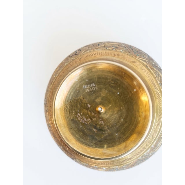 Mid-Century Modern Vintage Hand-Etched Brass Floral Catchall Bowl - Made in India For Sale - Image 3 of 5