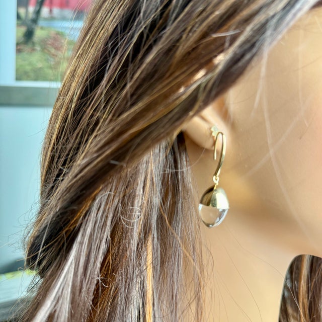 Emporio Armani Vintage 18k Gold and Crystal Pendant Hoop 1.64 Inch Long Earrings, Set of 2 For Sale - Image 12 of 12