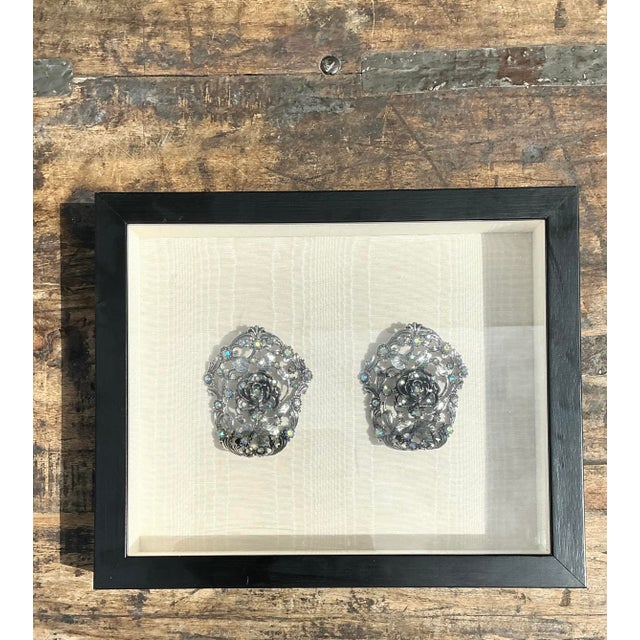 Wood Vintage 1940s Rhinestone Shoe Clips in Shadowbox For Sale - Image 7 of 12