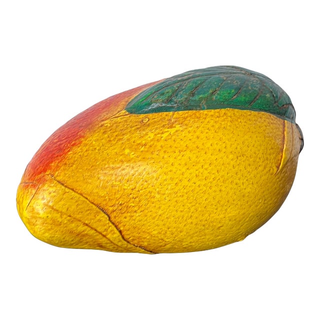 Large Terra Cotta Hand Painted Decorative Fruit Mango Rustic Italian For Sale
