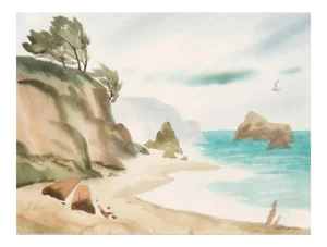 'Hidden Cove, Big Sur' by Nat Levy, Society of Western Artists, Mid-Century California Watercolor