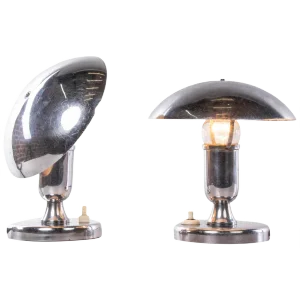 French Chromed Mushroom Table Lamps, Set of 2