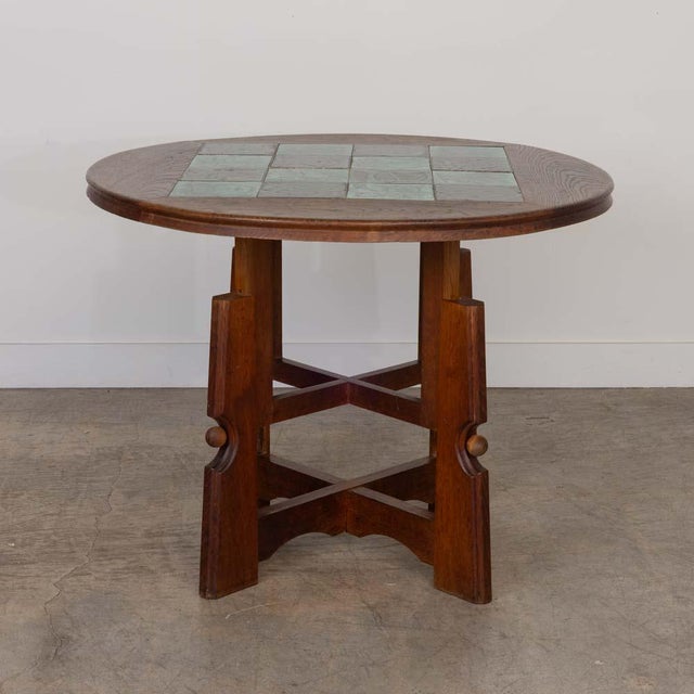 1950s French Adjustable Oak and Tile Table by Guillerme Et Chambron For Sale - Image 9 of 17