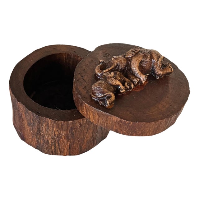 Decorative and Jewelry Box in Wood with Carved Elephants, France, 1970s For Sale