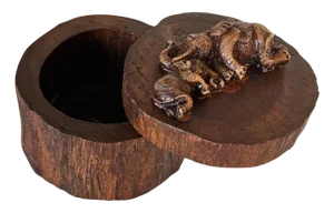 Decorative and Jewelry Box in Wood with Carved Elephants, France, 1970s
