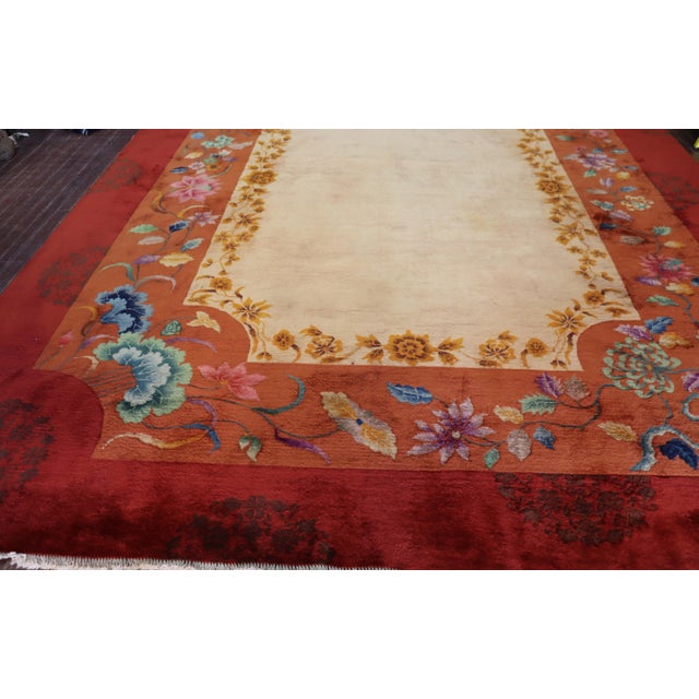 Antique Handmade Art Deco Chinese Carpet, Unusual, 8'10" x 11'6", c-1920's, woven pile with fine soft natural dyed wool,...