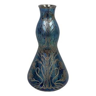 Austrian Art Nouveau Style Blue Glass and Silver-Plated Vase, 1930s For Sale