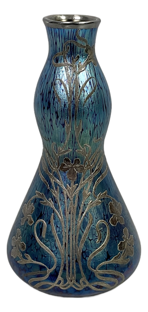 Austrian Art Nouveau Style Blue Glass and Silver-Plated Vase, 1930s