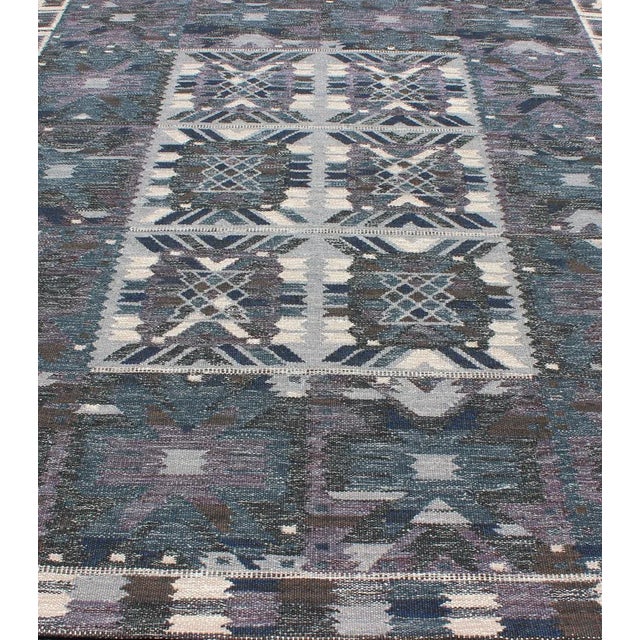 2010s Scandinavian Flat-Weave Rug, Gray Blue Charcoal by Keivan Woven Arts 8'3 X 10'4 For Sale - Image 5 of 13