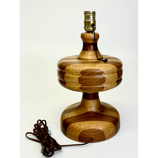 1960s 2-Toned Striped Wooden Table Lamp For Sale - Image 5 of 11