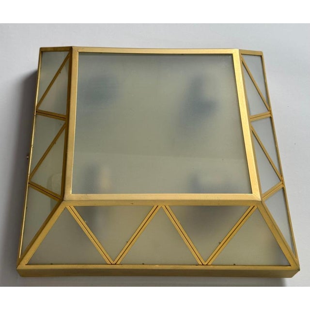 Art Deco Revival Frosted Glass Geometric Flush Mount by Wilhelm Vest, Austria, 1970s For Sale - Image 4 of 16