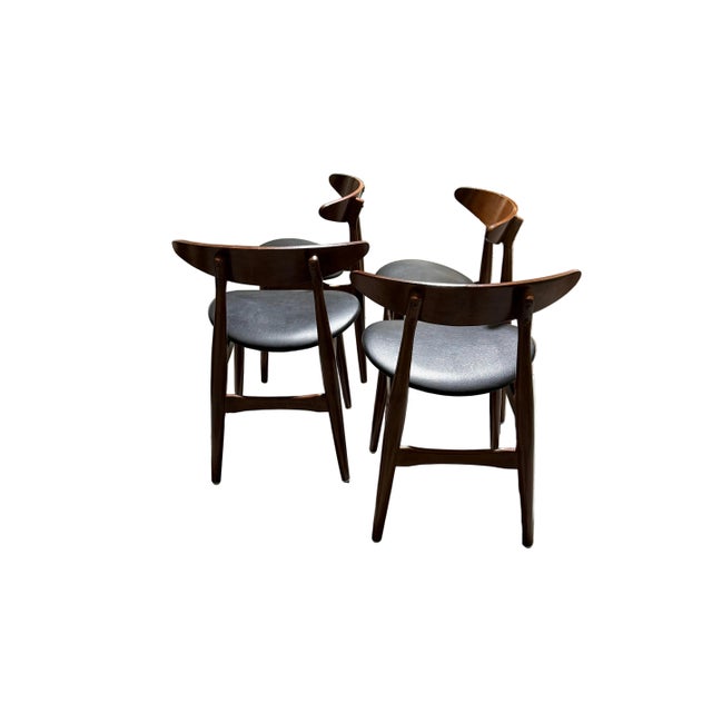 Vintage Set of 4 Greta Dining Chairs in Teak Wood and Black Leather For Sale In Portland, OR - Image 6 of 9