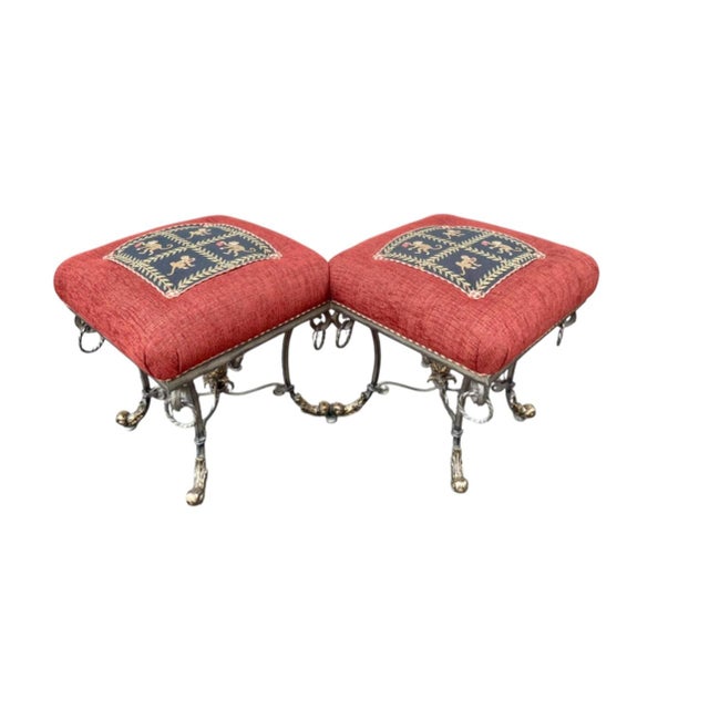 Chinoiserie Vintage Italian Palm Beach Style Tete a Tete Showhouse Iron Bench For Sale - Image 3 of 8