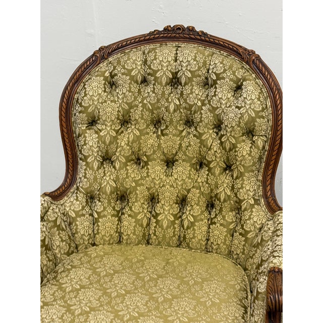 Louis XV Style Tufted Bergère Armchair, Vintage For Sale In San Francisco - Image 6 of 12