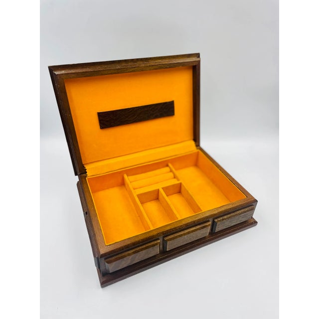 Rustic European Mid-Century Solid Wood & Leatherette Inlay Box For Sale - Image 3 of 13