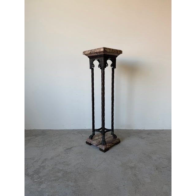 Hollywood Regency Vintage Neoclassical - Style Brass & Marble Pedestal With Twisted Columns and Claw Feet For Sale - Image 3 of 12