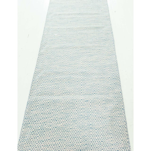 Early 21st Century Modern Beige Blue Flat Weave Wool Runner by Doris Leslie Blau For Sale - Image 5 of 7