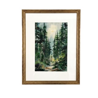 1972 Forestscape Watercolor Signed "Berg" For Sale