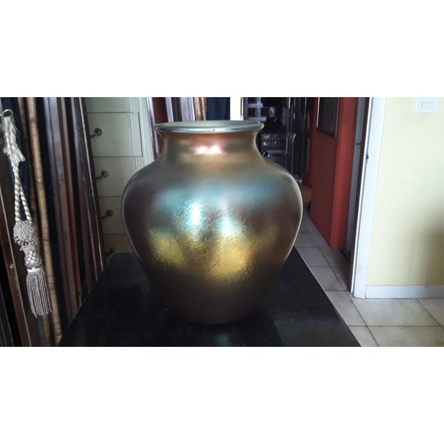 Glass C1910 Frederick Carder Era Steuben Glassworks Large Gold Aurene Art Glass Vase For Sale - Image 7 of 12