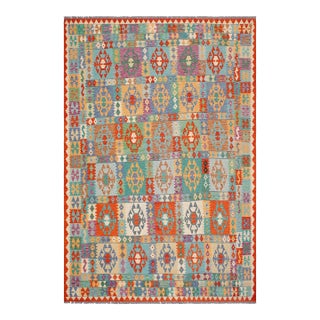 1990s 1990s Abstract Kilim Blue Rust Wool Rug - 8'4" X 9'9" For Sale