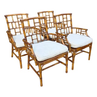 Vintage Set of Milling Road by Baker Furniture Bamboo and Cane Bottom Armchairs For Sale