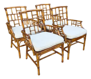 Vintage Set of Milling Road by Baker Furniture Bamboo and Cane Bottom Armchairs