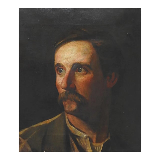 Late 19th Century Portrait Painting Working Man With Mustache For Sale