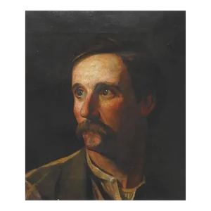 Late 19th Century Portrait Painting Working Man With Mustache