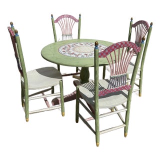 1990s McKenzie Childs Style Table and Chairs - 5 Pieces For Sale