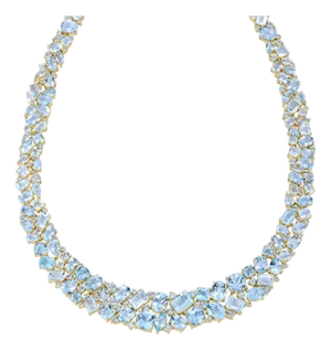 Nina Zhou Secret Ocean 94.15 CTW Aquamarine, Topaz & Diamond Collar Necklace