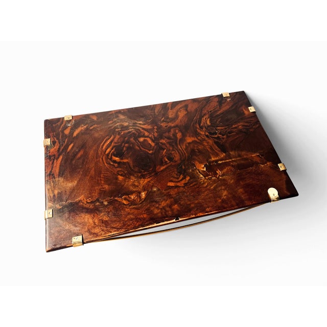 Art Deco Serving Tray with Leaves Under Resin on Burl Wood and Brass Handles, France, 1930s For Sale - Image 4 of 5