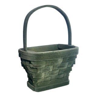 Vintage Early Twentieth Century Decorative Green Velveteen Flocked Woven Wood ‘Easter’ Basket For Sale