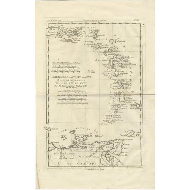 Caribbean and Lesser Antilles Enlightenment Map by Rigobert Bonne, 1780s For Sale