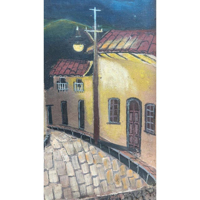 Vintage Folk Art European Night Street Scene Oil Paintings, Set of 2 For Sale - Image 10 of 18