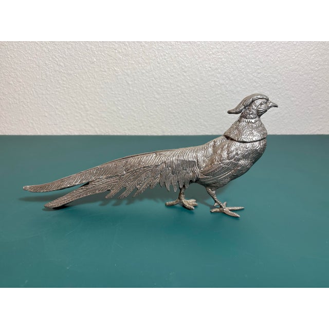 Chinese Vintage Pair of Metal Chinese Pheasant Sculptures- A Pair For Sale - Image 3 of 3