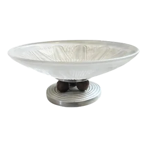 1930s Art Deco Aluminum Wood and Opalescent Glass French Centerpiece