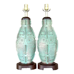 Vintage Boho Aztec Ceramic Lamps - a Pair