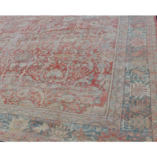 Hand Knotted Antique Persian Sultanabad Rug Faded Red and Blue Colors 10'4 X 13'2 For Sale - Image 13 of 15