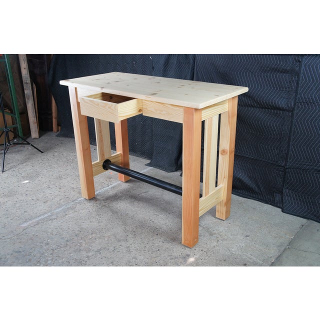 Late 20th Century Late 20th Century Rustic Natural Pine Farmhouse Workbench Tall Desk Footrest Hall Table Console For Sale - Image 5 of 12