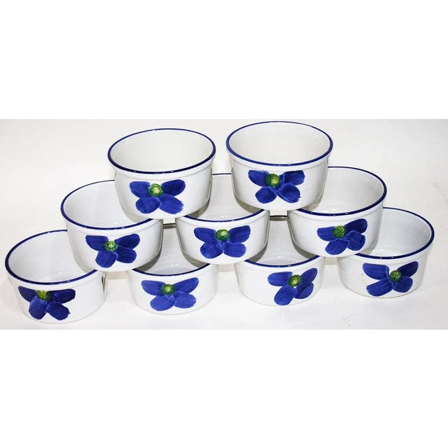 Charming set of 8 Maxam hand painted ramekin baking dishes from Portugal. They are marked on bottom" Microwave/Dishwasher...