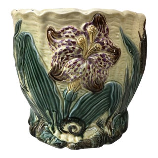 19th Century Majolica Jardinière Flower and Snail Wasmuel For Sale